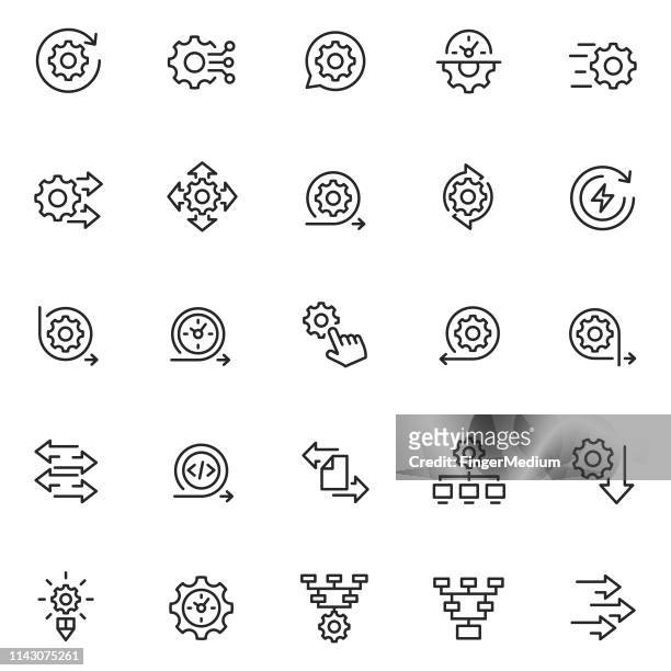 prozess-icon gesetzt - maschinenteil hergestellter gegenstand stock-grafiken, -clipart, -cartoons und -symbole
