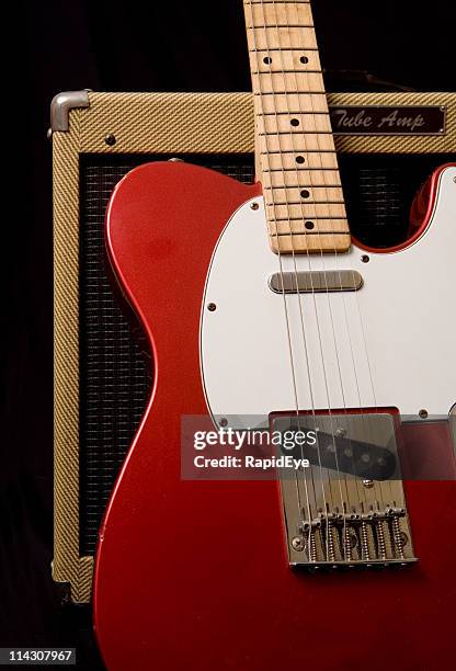 tele and tweed amp - classic setup - red electric guitar stock pictures, royalty-free photos & images