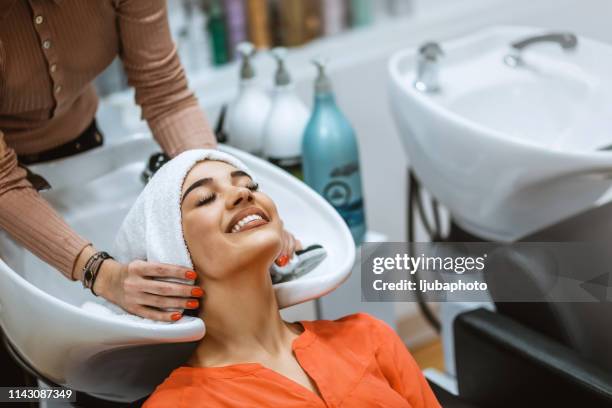 happiness is a day at the salon - hair mask stock pictures, royalty-free photos & images