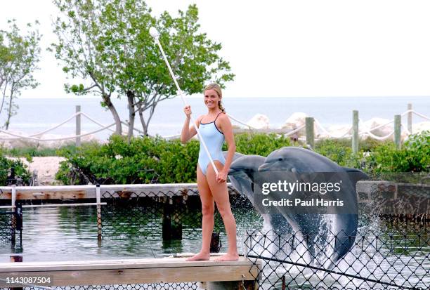 East Enders star Tamzin Outhwaite June 12, 2001 at the Marathon Dolphin Research center, Marathon, Florida Keys, Florida .