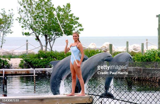 East Enders star Tamzin Outhwaite June 12, 2001 at the Marathon Dolphin Research center, Marathon, Florida Keys, Florida .