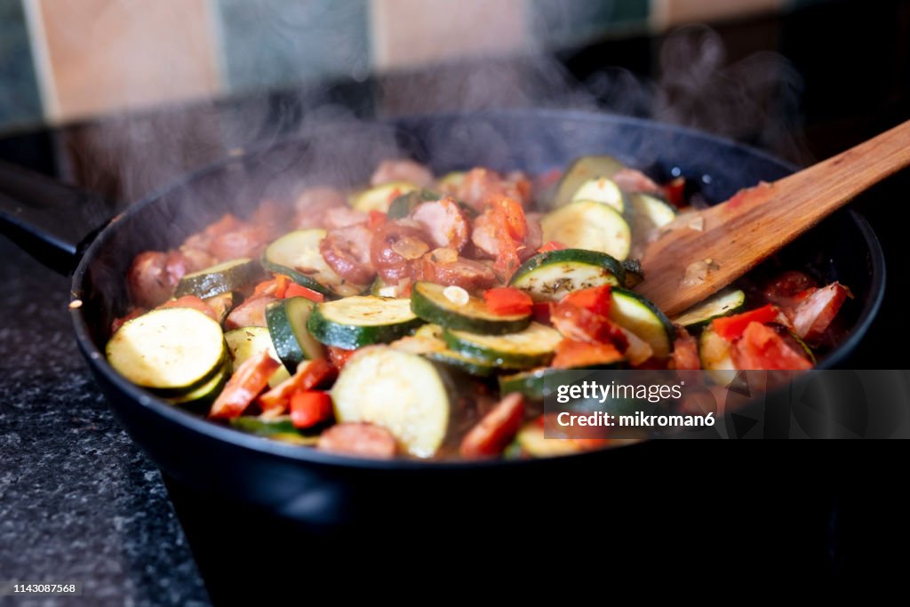 Letcho, stew with courgette and sausages