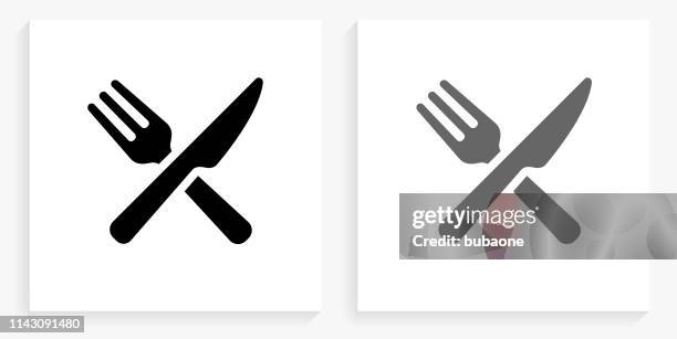 ilustrações de stock, clip art, desenhos animados e ícones de food utensils black and white square icon - garfo