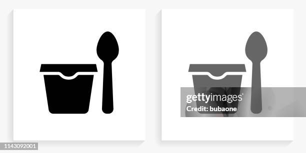 cup & spoon black and white square icon - different cups stock illustrations