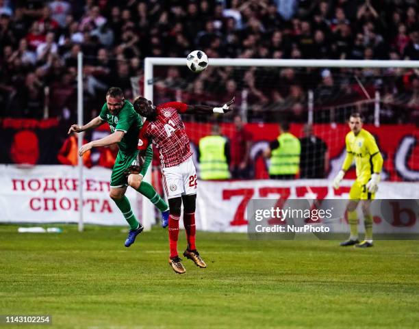 Cosmin Moti of Ludogorets Razgrad and Ali Sowe of CSKA Sofia challenging for the ball during the A PFG match between CSKA Sofia and Ludogorets...