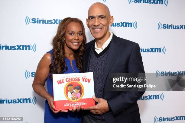 Lauren and Tony Dungy visit SiriusXM Studios on April 16, 2019 in New York City.