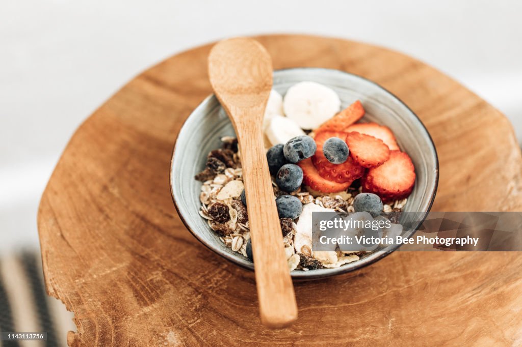 Granola fruit for healthy breakfast in bowl