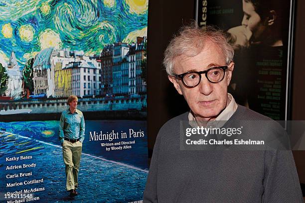 Director Woody Allen attends The Cinema Society & Thierry Mugler screening of "Midnight in Paris" at the Tribeca Grand Screening Room on May 17, 2011...