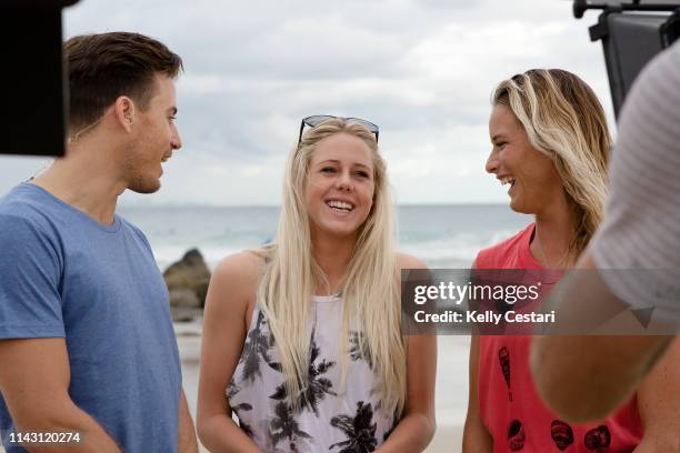 Laura Enever of Australia competing in the 2014 Roxy Pro Gold Coast at Snapper Rocks, QLD, Australia. During a layday Enever gave TV Presenter James...