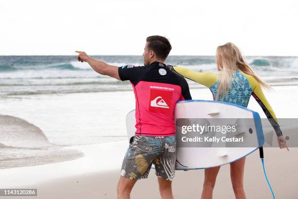 Laura Enever of Australia competing in the 2014 Roxy Pro Gold Coast at Snapper Rocks, QLD, Australia. During a layday Enever gave TV Presenter James...