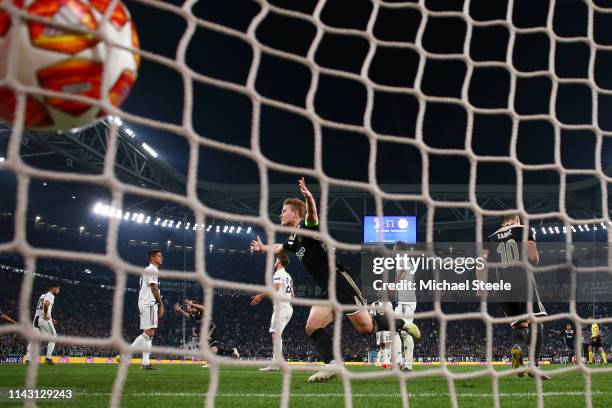 Matthijs de Ligt of Ajax celebrates after scoring his team's second goal during the UEFA Champions League Quarter Final second leg match between...