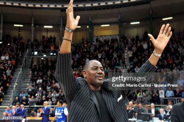 American player and NBA legend Micheal Ray Richardson, also Virtus Bologna ex player, attends the LegaBasket match between Virtus Segafredo Bologna...