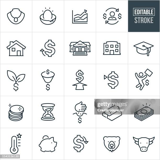 ilustraciones, imágenes clip art, dibujos animados e iconos de stock de invertir iconos de línea delgada-trazo editable - eventos de la vida