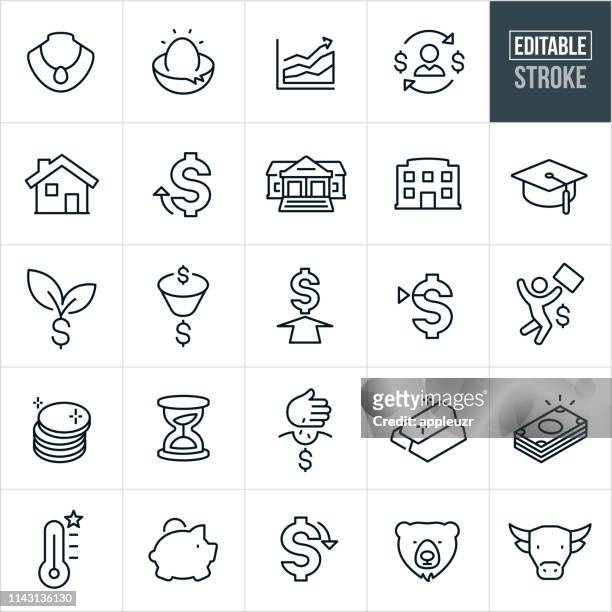 illustrations, cliparts, dessins animés et icônes de placement des icônes de ligne mince-contour modifiable - pictogramme argent