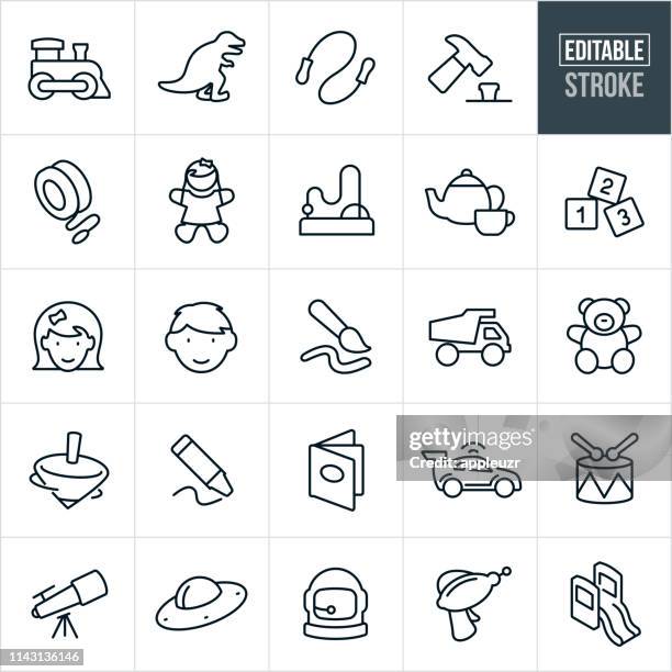 kinderspielzeug thin line icons-bearbeitbare stroke - springseil stock-grafiken, -clipart, -cartoons und -symbole