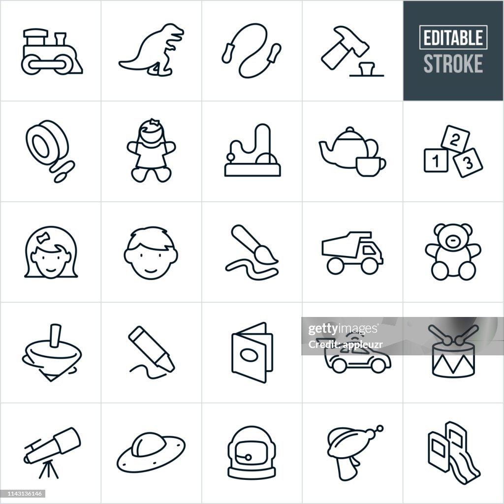 Children's Toys Thin Line Icons - Editable Stroke