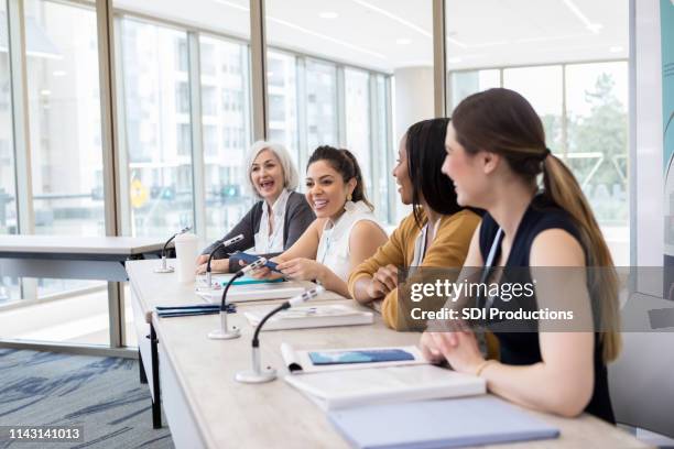 university panel on women's issues - casual panel discussion stock pictures, royalty-free photos & images