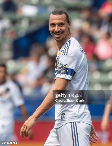 Zlatan Ibrahimovic of Los Angeles Galaxy during the Los Angeles Galaxy's MLS match against New York City FC at the Dignity Health Sports Park on May...
