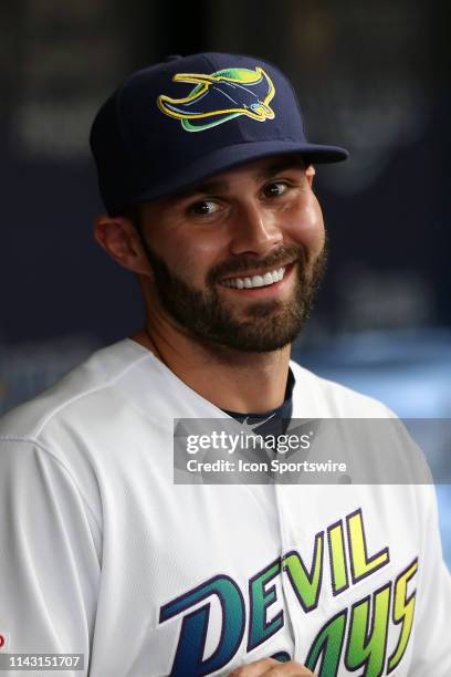 Anthony Bemboom of the Rays looks out from the dugout before the MLB regular season game between the New York Yankees and the Tampa Bay Rays on May...