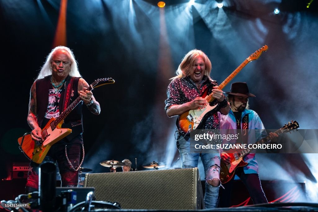 Rmark Rickey Rickey Medlocke, Mark Matejke, and Gary Rossington of Lynyrd Skynyrd ...