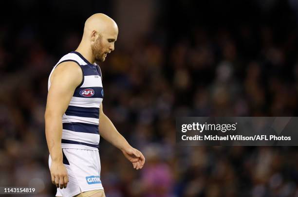 Gary Ablett of the Cats looks on during the 2019 AFL round 08 match between the North Melbourne Kangaroos and the Geelong Cats at Marvel Stadium on...