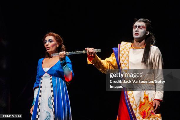 Canadian-Armenian soprano Isabel Bayrakdarian and German tenor Jonas Kaufmann perform during the final dress rehearsal prior to the season revival of...
