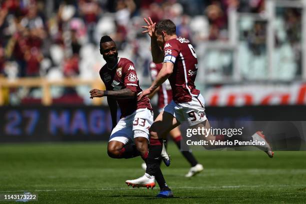 Andrea Belotti of Torino FC celebrates a goal during the Serie A match between Torino FC and US Sassuolo at Stadio Olimpico di Torino on May 12, 2019...