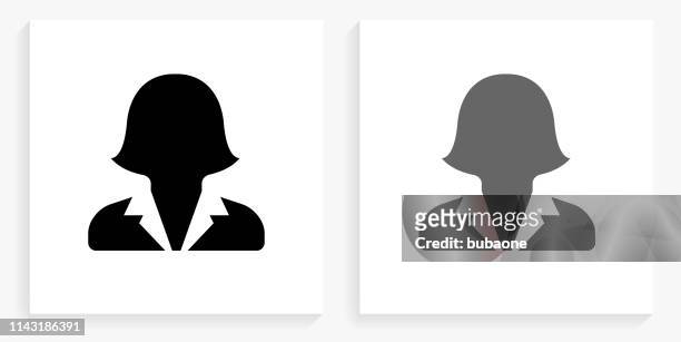 female headshot black and white square icon - headshot icon stock illustrations