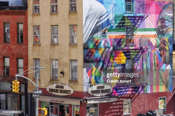 chelsea square market, manhattan, new york, usa - chelsea new york stock-fotos und bilder