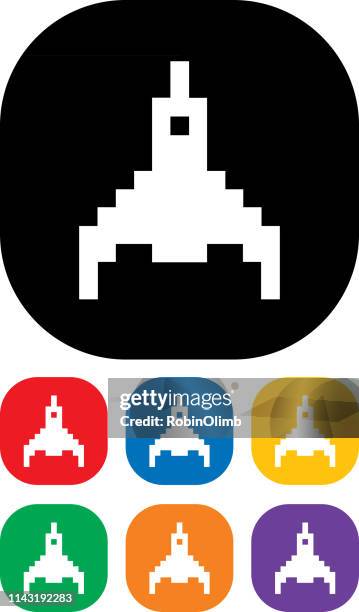 pixelated rocket icon set - game controller white background stock illustrations