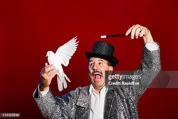 magician with white dove - magic trick stock pictures, royalty-free photos & images