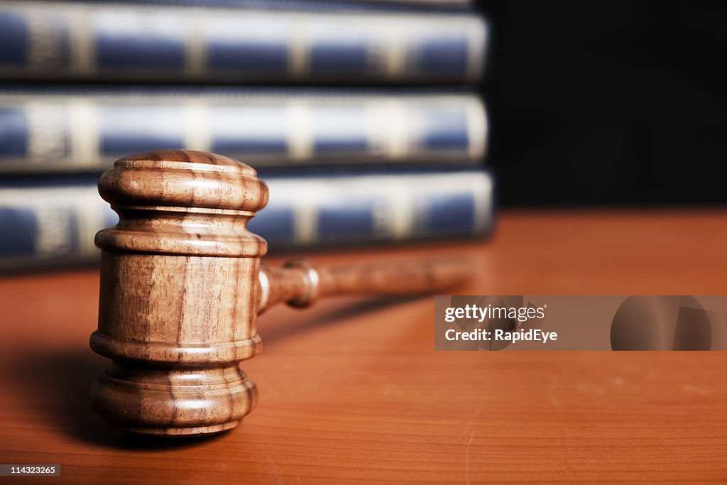 Gavel with law books and copy space
