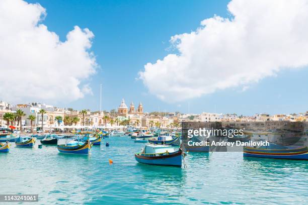 marsaxlokk harbor, malta - malta culture stock pictures, royalty-free photos & images