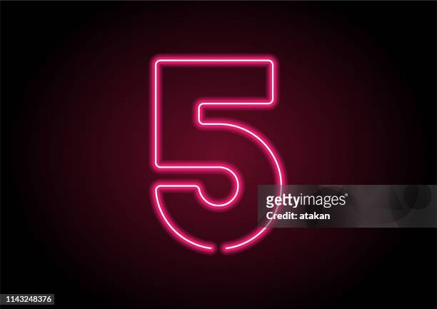 number 5 red neon light on black wall - tag 5 stock illustrations