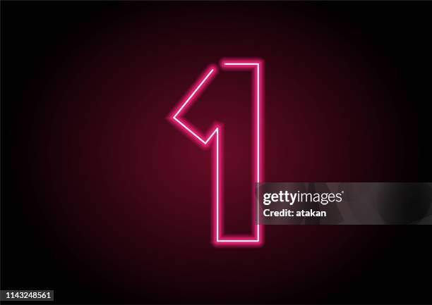 number 1 red neon light on black wall - be the first stock illustrations