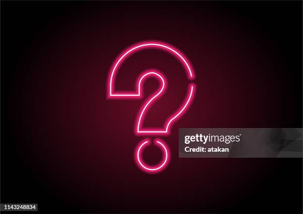 stockillustraties, clipart, cartoons en iconen met vraagteken rood neon licht op zwarte muur - questions