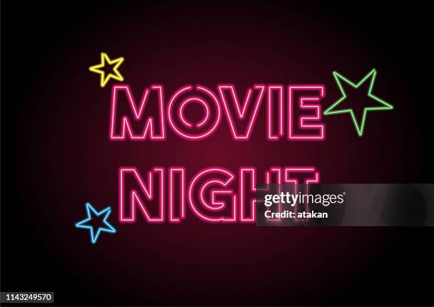 movie night red neon light on black wall - night stock illustrations