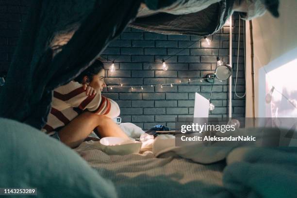 movie night in home theater - inside of tent stock pictures, royalty-free photos & images
