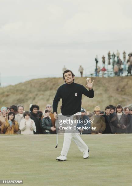 Tony Jacklin of Great Britain making a putt during during the 20th Ryder Cup Matches on 20th September 1973 at The Muirfield Golf Club in Gullane,...