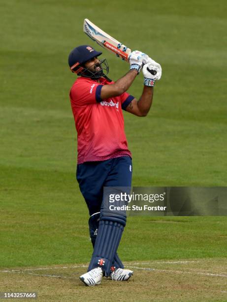 Essex batsman Varun Chopra pulls a ball to the boundary during the Royal London One Day Cup match between Glamorgan and Essex at Sophia Gardens on...