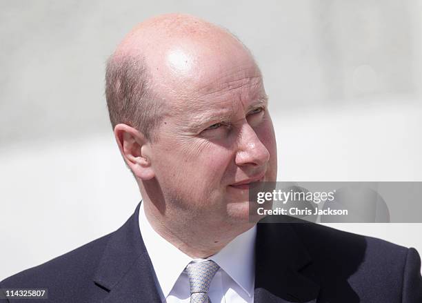 Sir Christopher Geidt looks on during a visit by Queen Elizabeth II and Prince Philip, Duke of Edinburgh to Government Buildings on Merrion Street on...