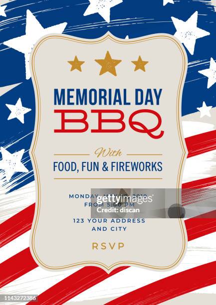 memorial day party invitation template - firework display stock illustrations stock illustrations