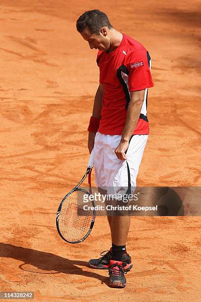 Philipp Kohlschreiber of Germany looks dejected in during the match between Philipp Kohlschreiber of Germany and Daniel Gimeno-Traver of Spain in the...