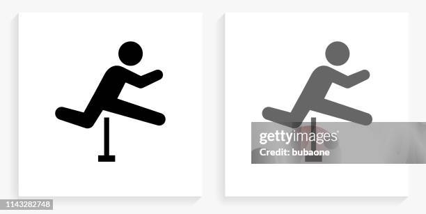 hurdles black and white square icon - spring mix stock illustrations