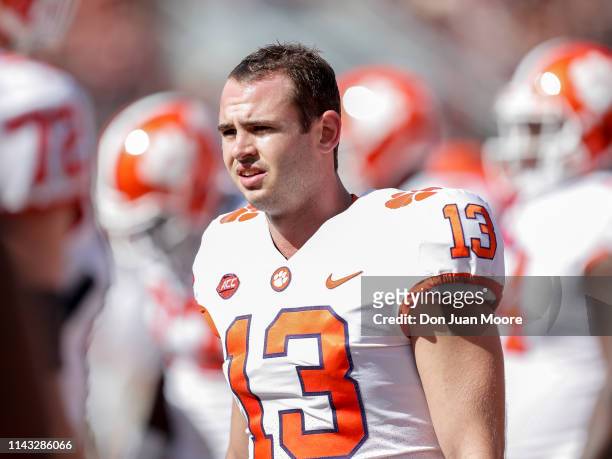 Wide Receiver Hunter Renfrow of the Clemson Tigers on the sidelines during the game against the Florida State Seminoles at Doak Campbell Stadium on...