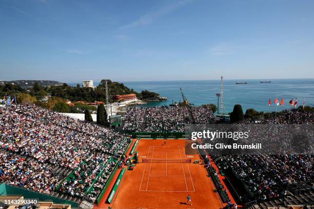 General view of Court Rainier III as Rafael Nadal of Spain plays against Roberto Bautista Agut of Spain in their second round match during day four...