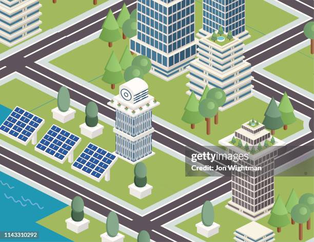 isometric modular city tiles - energy efficient building stock illustrations