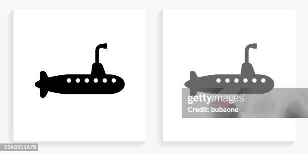 submarine black and white square icon - submarine stock illustrations
