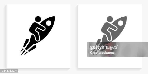 rocket black and white square icon - rocket white background stock illustrations