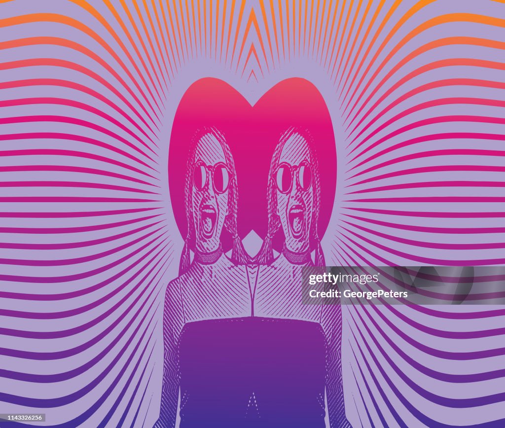 Mirrored image of a Cheerful identical twins